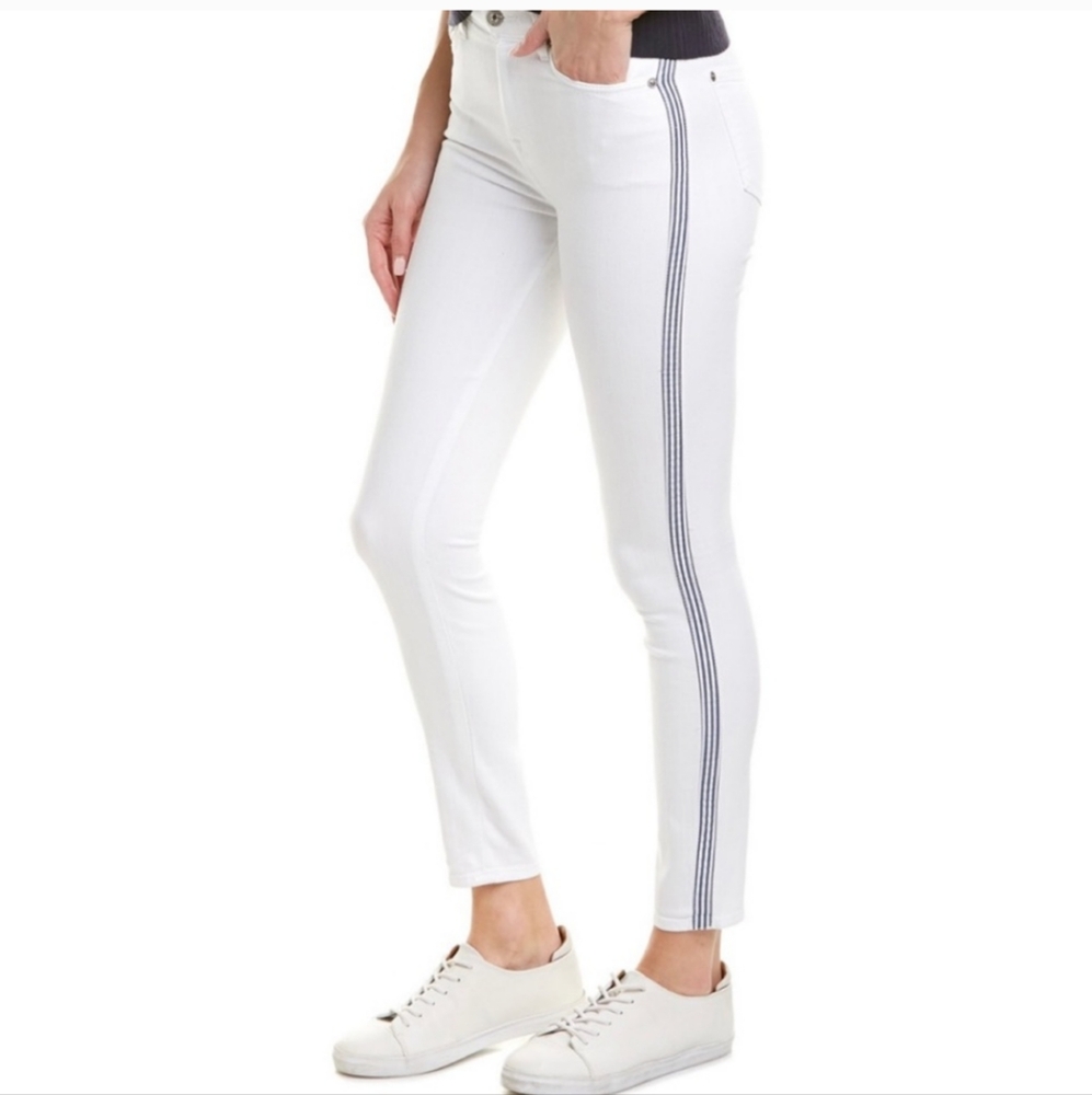NWT 7 Seven For All Mankind Ankle Super Skinny White Runway Navy Stripe